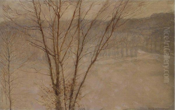 Winter Landscape with Barren Tree Oil Painting by Otto Henry Bacher