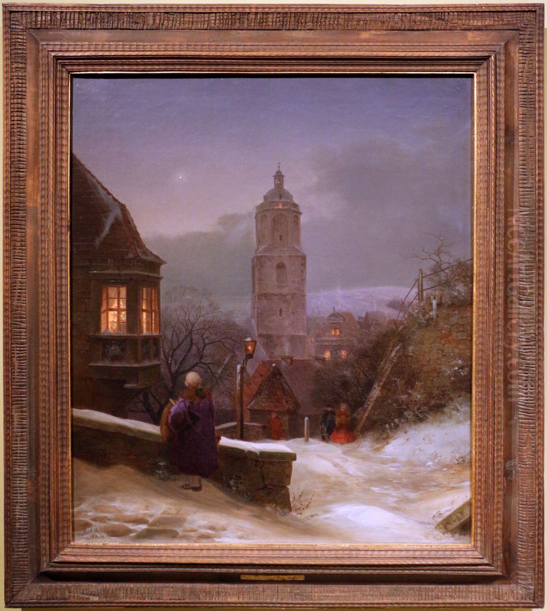 Meissen in Winter Oil Painting by Ernst Ferdinand Oehme