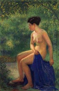 Female nude by water's edge