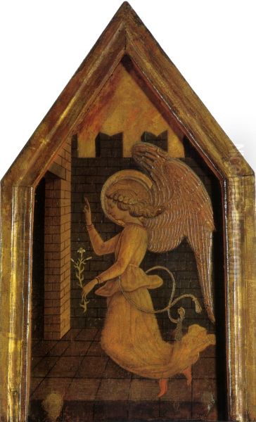 Altartafel aus San Silvestro in Massa Fermana, rechte Aufsatztafel: Verkundigungsengel Gabriel Oil Painting by Carlo Crivelli