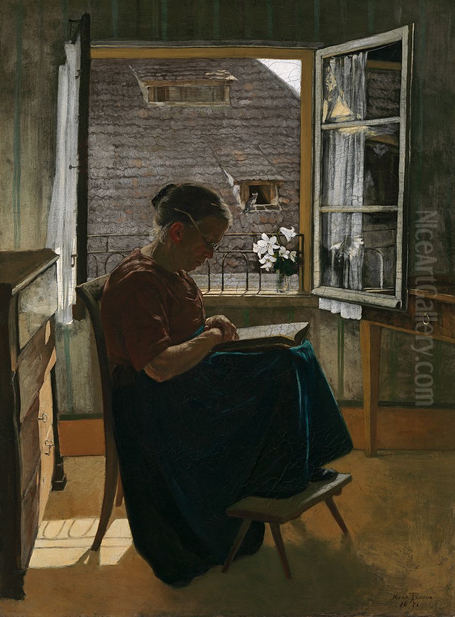 Die Mutter des Kunstlers im Stubchen Oil Painting by Hans Thoma
