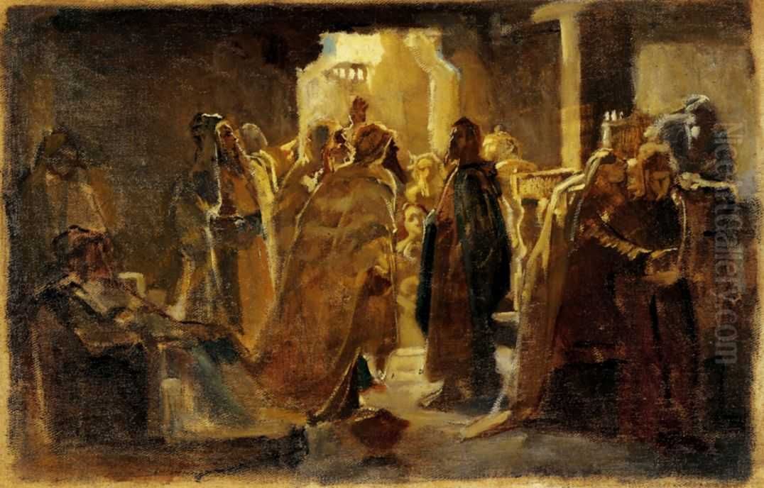 Christ in the Synagogue Oil Painting by Nikolai Ge