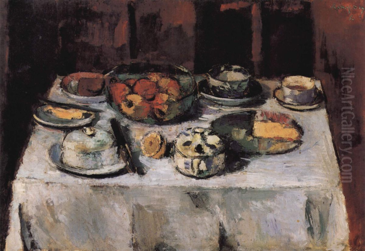 Gedeckter Tisch, Stilleben Oil Painting by Anton Faistauer