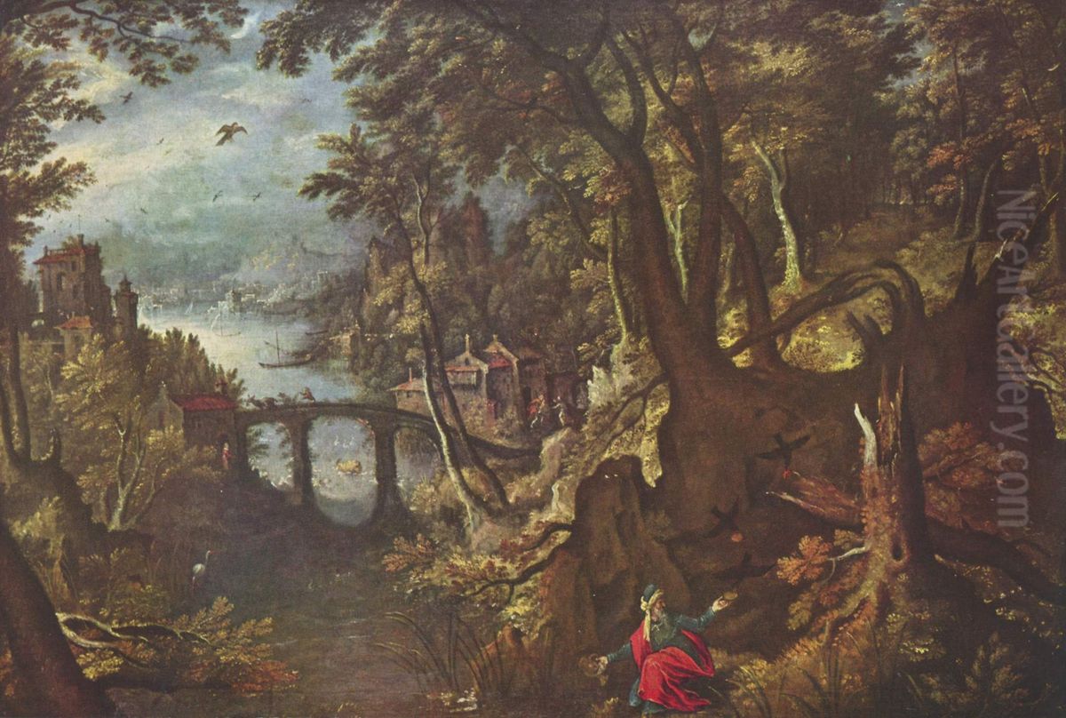 Elias wird vom Raben ernahrt Oil Painting by Gillis van Coninxloo