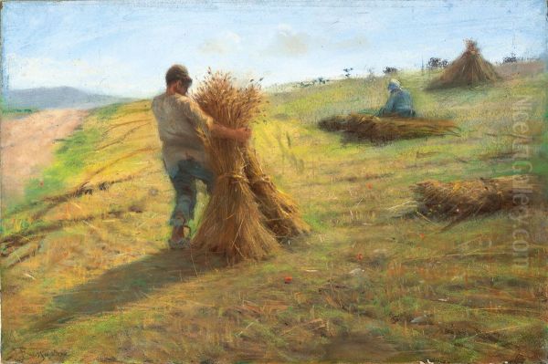 Grain Harvest Oil Painting by Federico Rossano