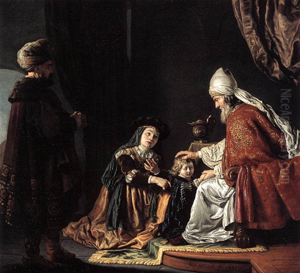 Hannah Giving Her Son Samuel to the Priest Oil Painting by Jan Victors