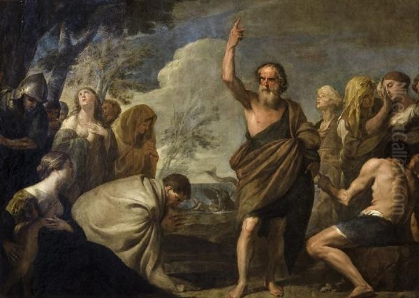 Jonas predicando al pueblo de Ninive Oil Painting by Andrea Vaccaro