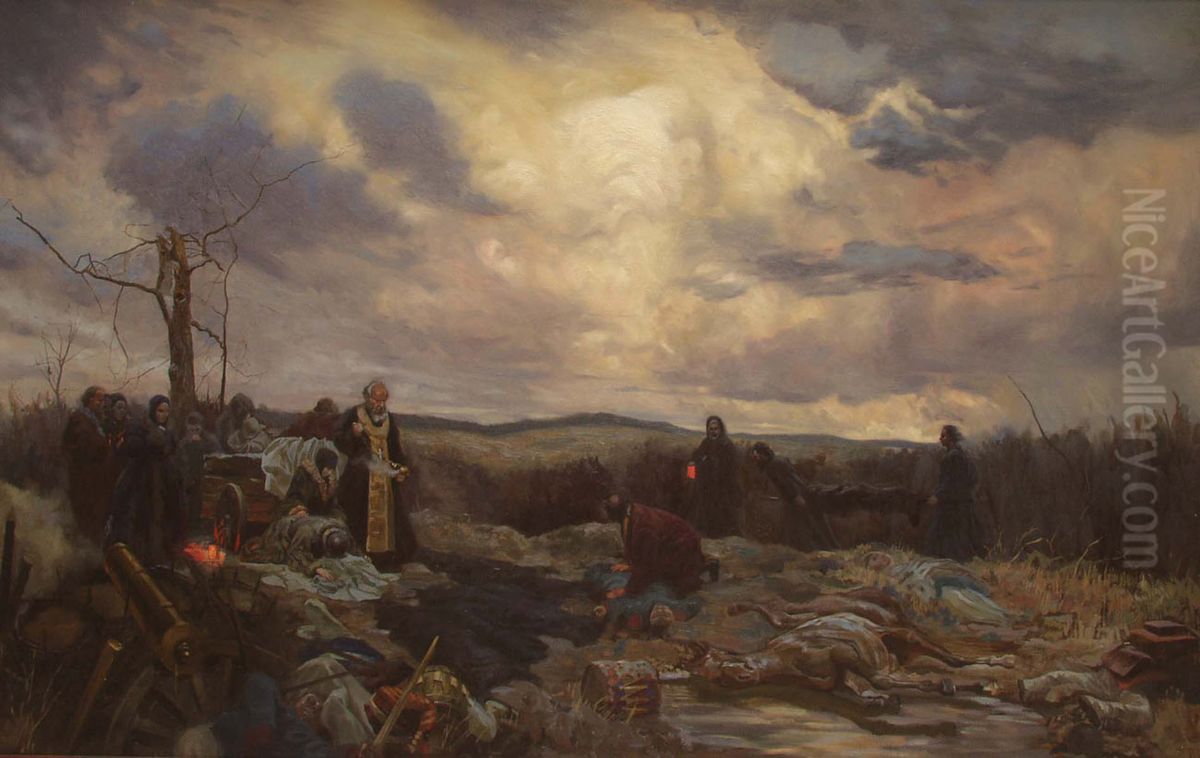 M.M. Tuchkova en Borodino. Requiem por los Generales de A.A. Tuchkov. Oleo sobre lienzo. 120 x 190 cm. Oil Painting by Simon Kozhin