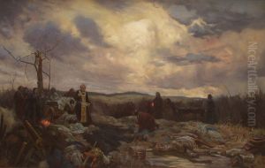 M.M. Tuckova na Borodinskom pole. Panihida po generalu A.A. Tuckovu. Holst, maslo. 120 h 190 sm.
