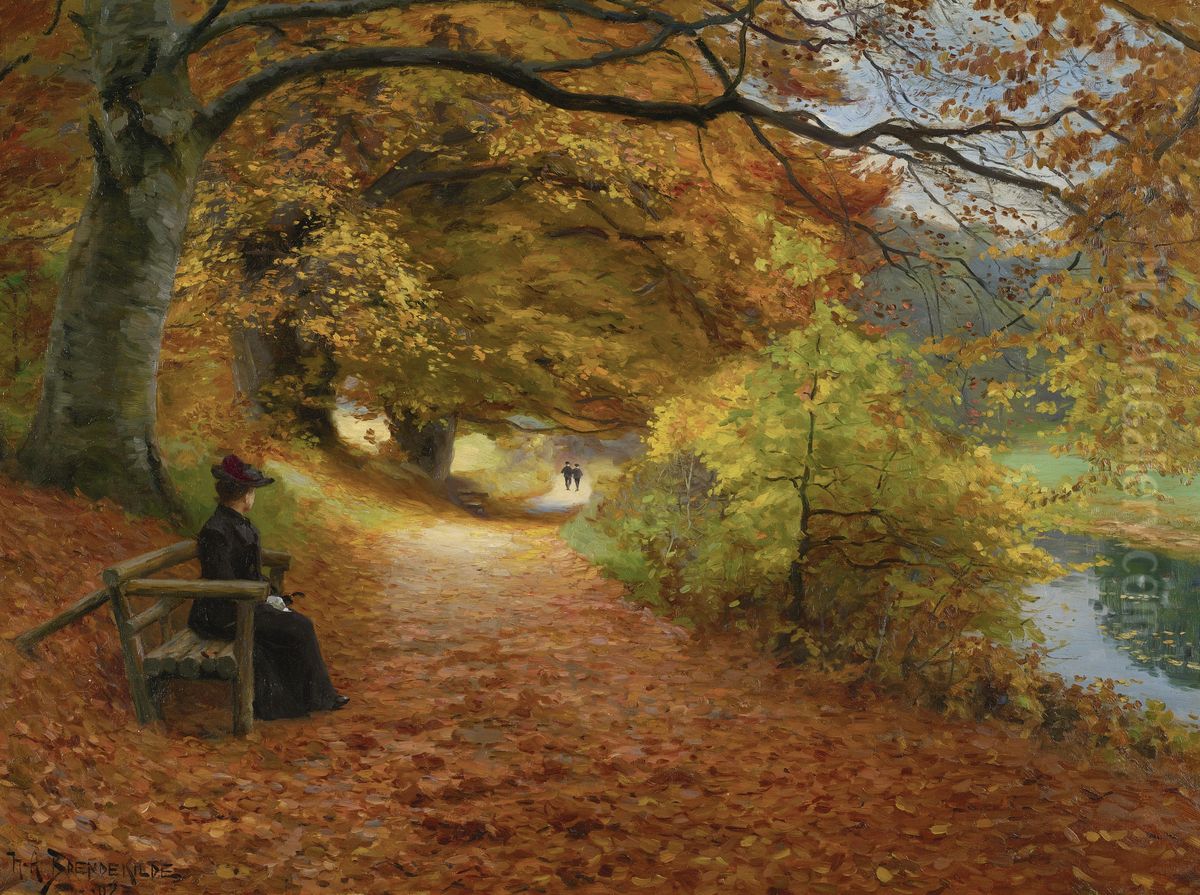 Wooded Path in Autumn Oil Painting by H. A. Brendekilde