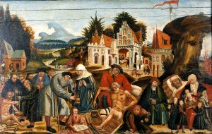 Works of mercy with Dives and Lazarus. Oil painting by a Fle
