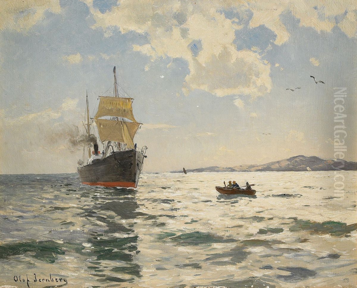 Marin med angfartyg Oil Painting by Olof Jernberg
