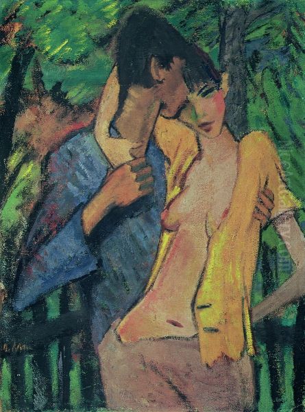 Lovers (The Artist and Irene Altmann) Oil Painting by Otto Mueller