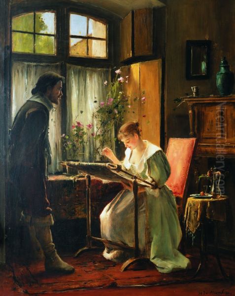 Tanulmany aHimzo leanycimu festmenyhez Oil Painting by Mihaly Munkacsy