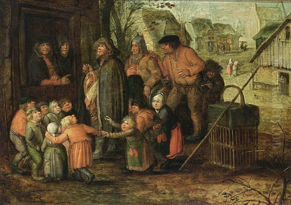 A Blind Hurdy-Gurdy Player Oil Painting by David Vinckboons I