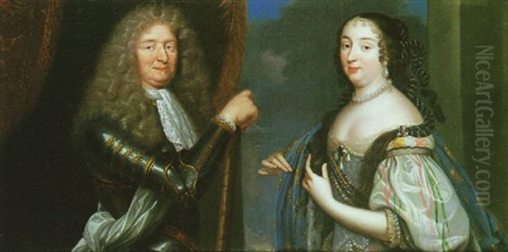 Portrait de Henri de Bourbon, duc de Verneuil et de son epouse Charlotte Seguier Oil Painting by Charles Beaubrun