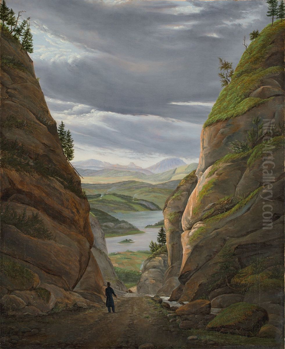 Wanderer in der Schlucht von Krokkleiva auf dem Weg nach Christiania Oil Painting by Eduard Von Buchan