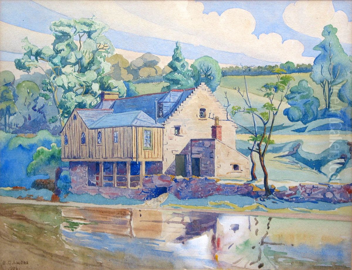 Snuff Mill, Juniper Green Oil Painting by Edwin G Lucas