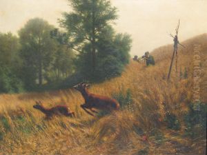 Jagdmotiv mit zwei Rehen