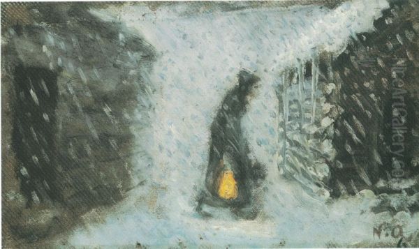 Kjerringa med lykta Oil Painting by Nikolai Astrup