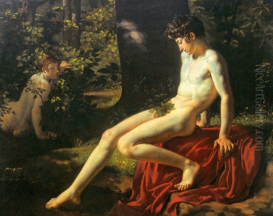 Narcisse se mirant dans l'eau Oil Painting by Alphonse Gaudar de La Verdine