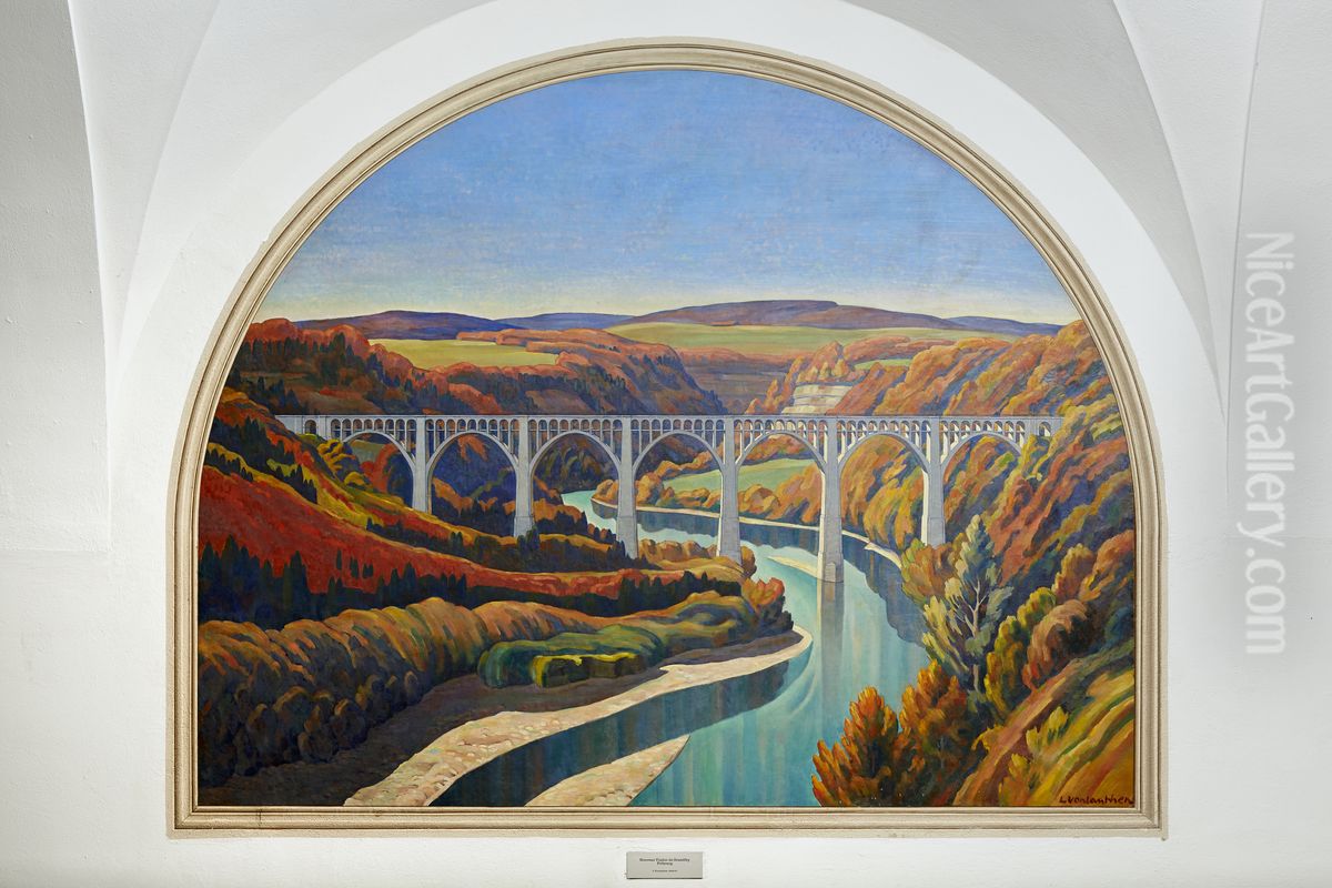 Nouveau viaduc de Grandfey, Fribourg Oil Painting by Louis Vonlanthen