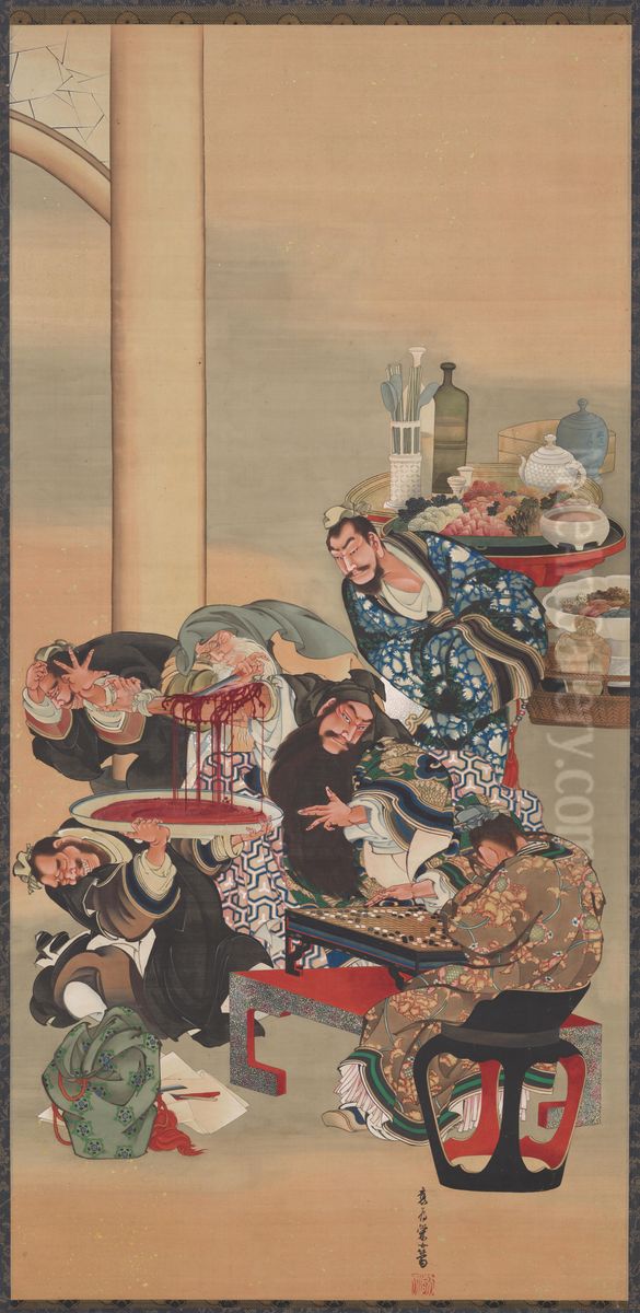 Operating on Guan Yu's Arm Oil Painting by Katsushika Oi