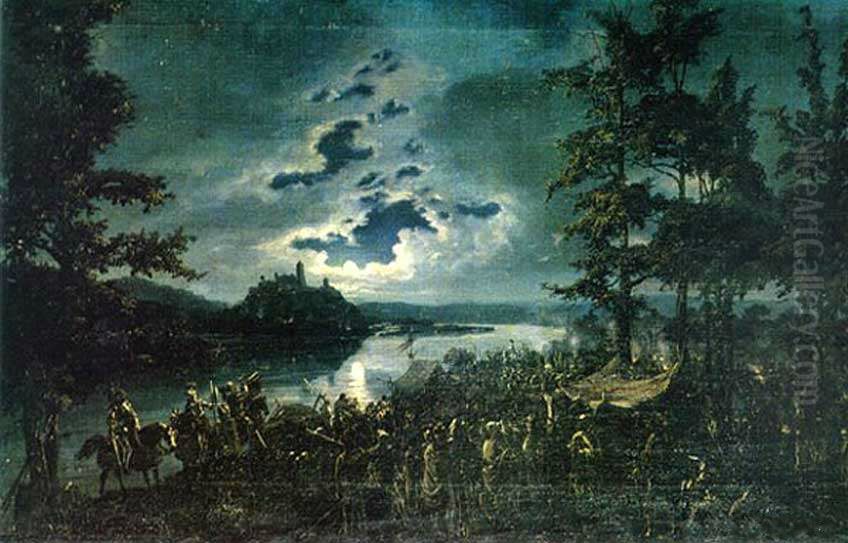 Crusaders attacking the Castle ofPunia Oil Painting by Wincenty Dmochowski