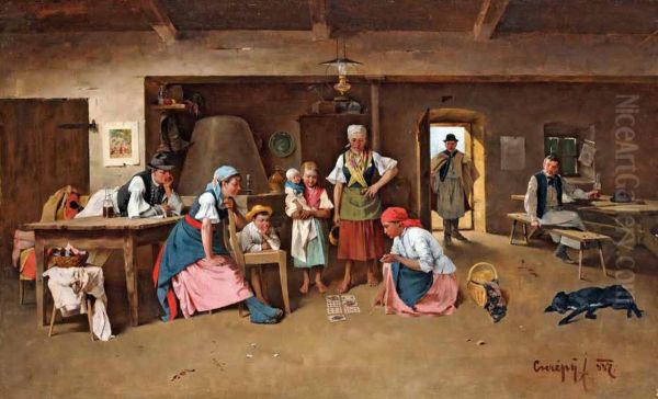 Kitchen genre Oil Painting by Arpad Cserepy