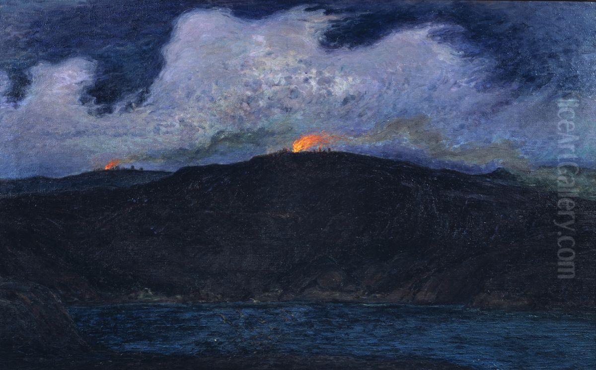 Midsummer Bonfires in Stormy Weather Oil Painting by Karl Nordstrom