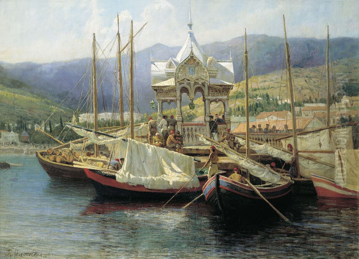 A Wharf in Yalta Oil Painting by Grigoriy Myasoyedov