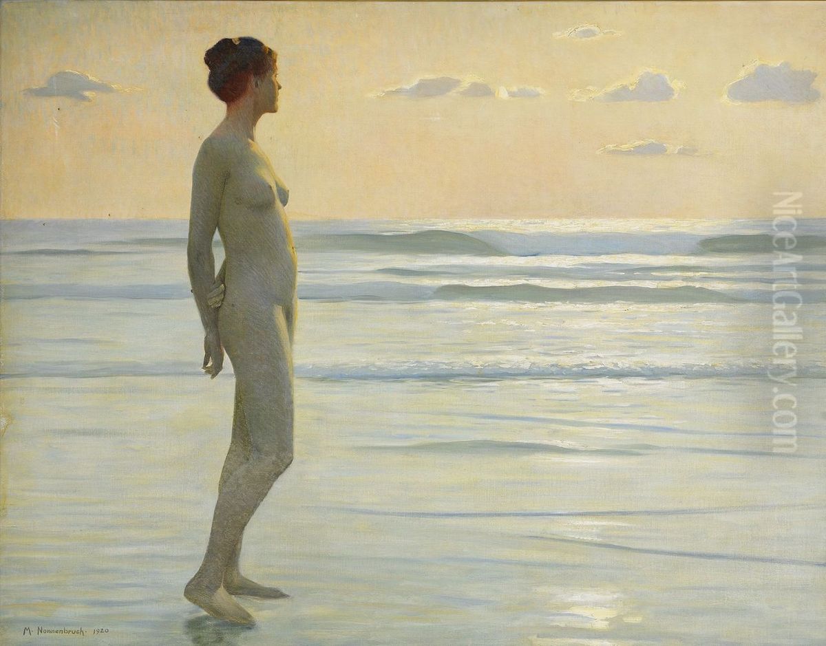 Girl on the beach Oil Painting by Max Nonnenbruch