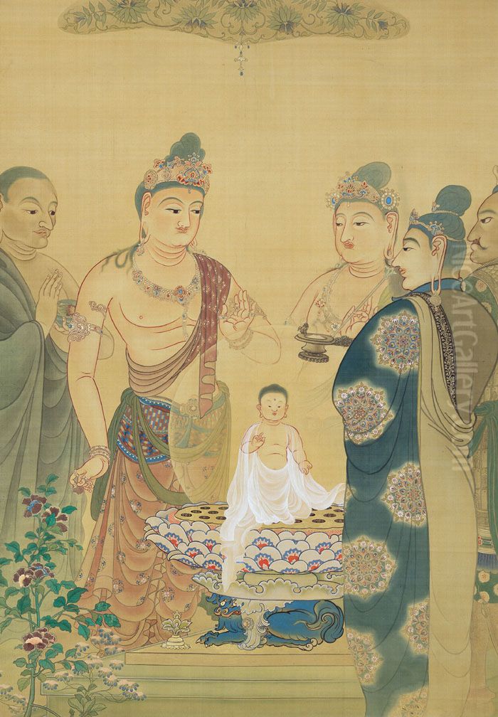 Birth of Buddha Oil Painting by Kanzan Shimomura