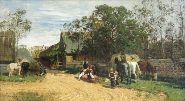 Polish village Oil Painting by Hans Peter Feddersen