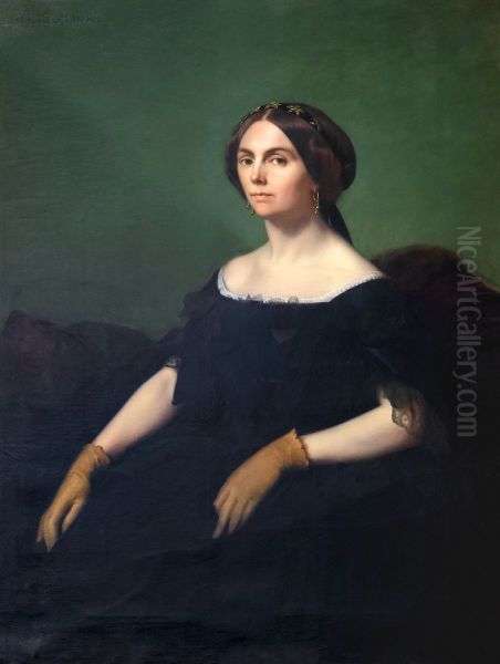 Portrait of the Countess de GoyonFrancais:Portrait de la comtesse de GoyonItaliano:Ritratto della contessa de Goyon Oil Painting by Hippolyte Flandrin