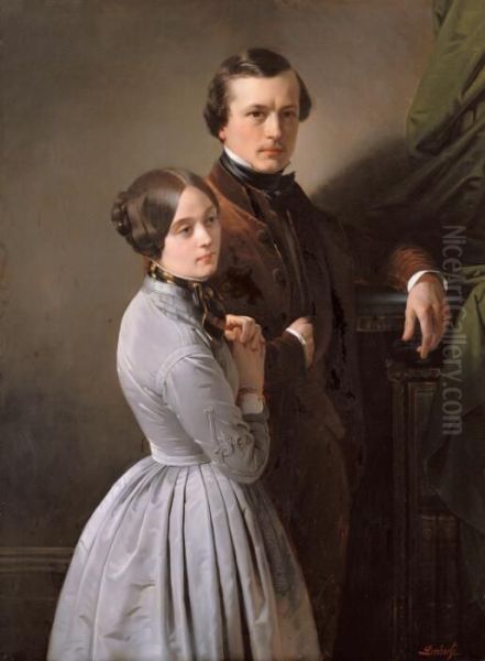 M. and Mme Edouard Dubufe Oil Painting by Claude-Marie Dubufe
