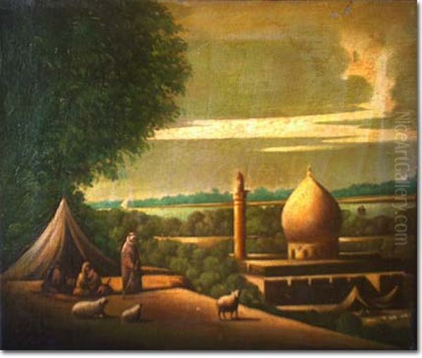 View in Baghdad Oil Painting by Abdul Qadir al Rassam
