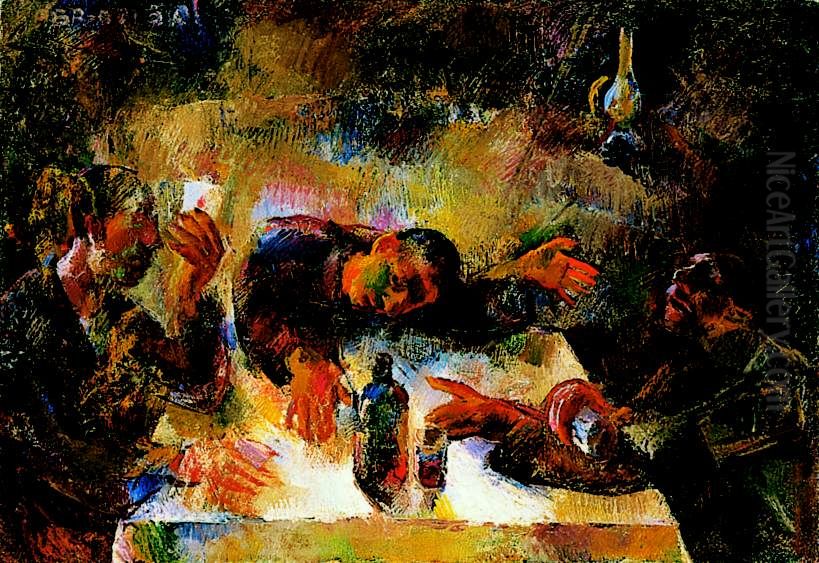 Drinkers (Wine Drinkers) Oil Painting by Vilmos Aba-Novak