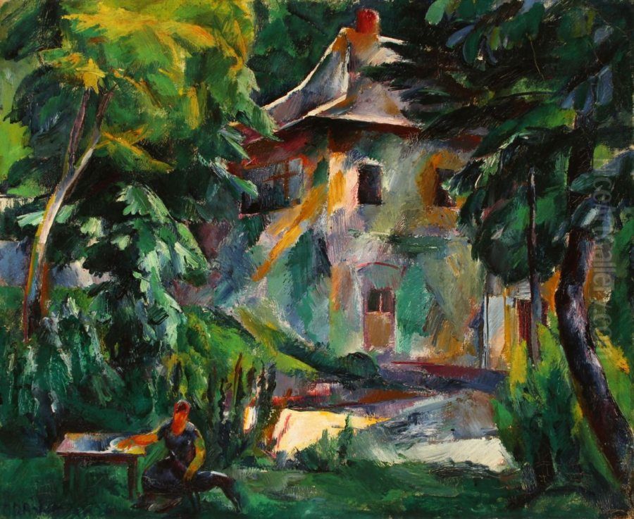 In the Garden of a Zugliget Villa Oil Painting by Vilmos Aba-Novak