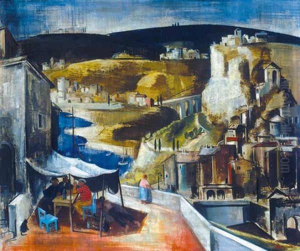 Italian provincial Town Oil Painting by Vilmos Aba-Novak