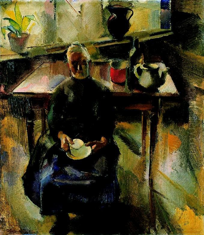 Interior (Kitchen) Oil Painting by Vilmos Aba-Novak
