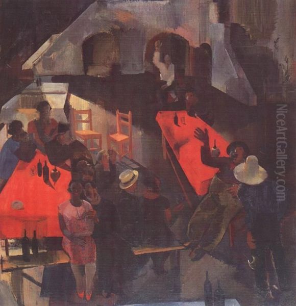 Pub Oil Painting by Vilmos Aba-Novak