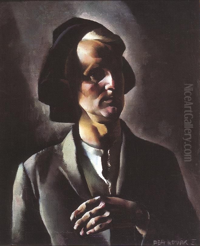 Self-portrait in Barette Oil Painting by Vilmos Aba-Novak