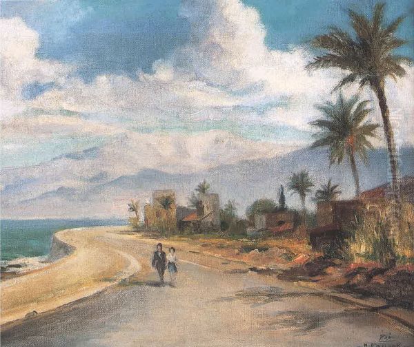 La Corniche de Ras Beyrouth. Oil Painting by Moustafa Farroukh