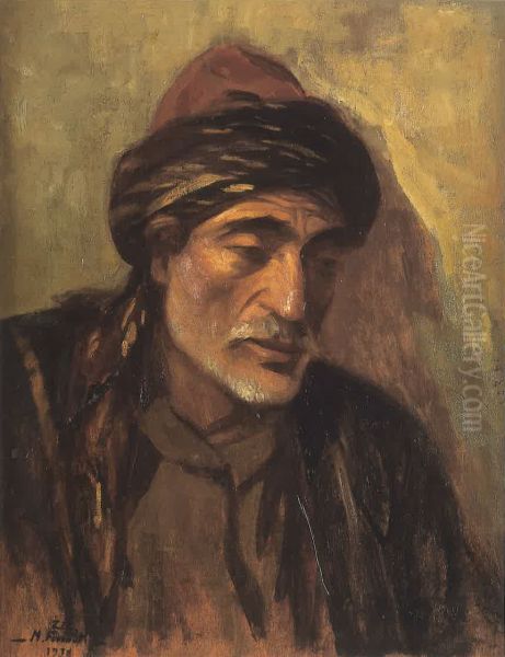Portrait of a Lebanese Villager. Oil Painting by Moustafa Farroukh