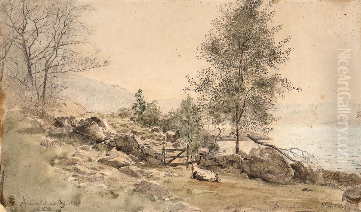 Torskeskjaer, Budokken ved Skogsfjord Oil Painting by Amaldus Nielsen