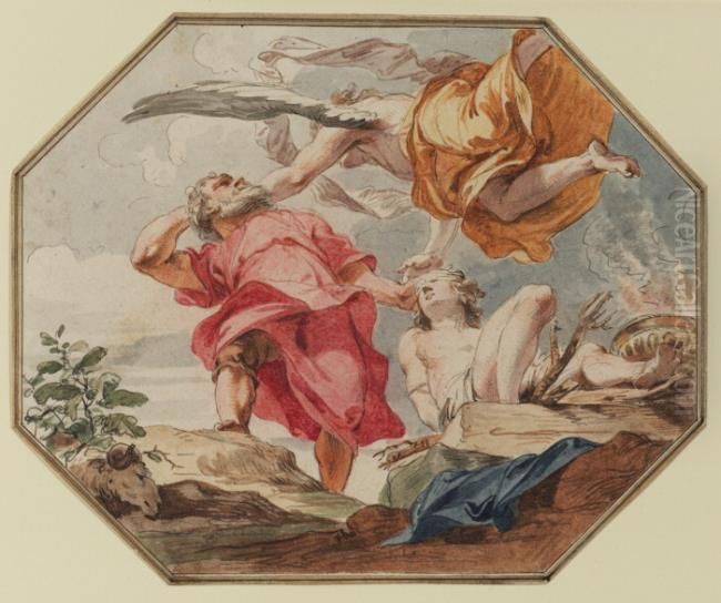 An angel restraints Abraham from sacrifycing Isaac  (Genesis 22:10-12) Oil Painting by (studio of) Rubens, Peter Paul
