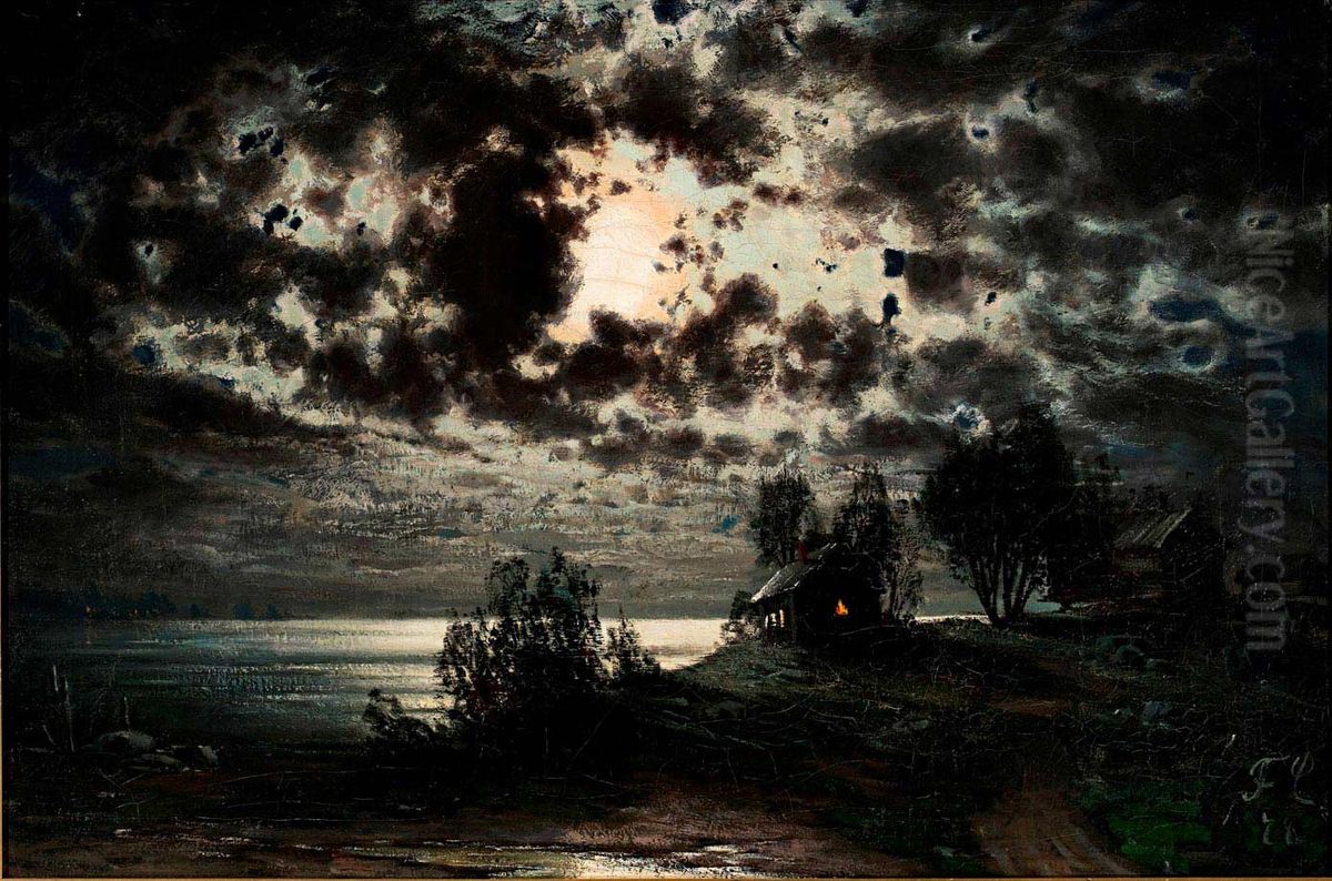 Landscape in Moonlight Oil Painting by Fanny Churberg