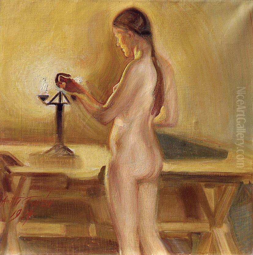 I bastukammaren. Oil Painting by Antti Faven