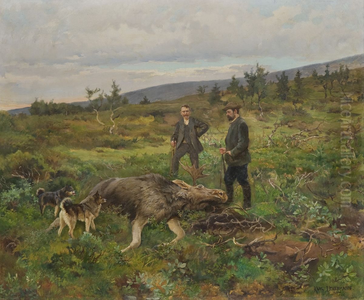 Moose hunt Oil Painting by Karl Uchermann